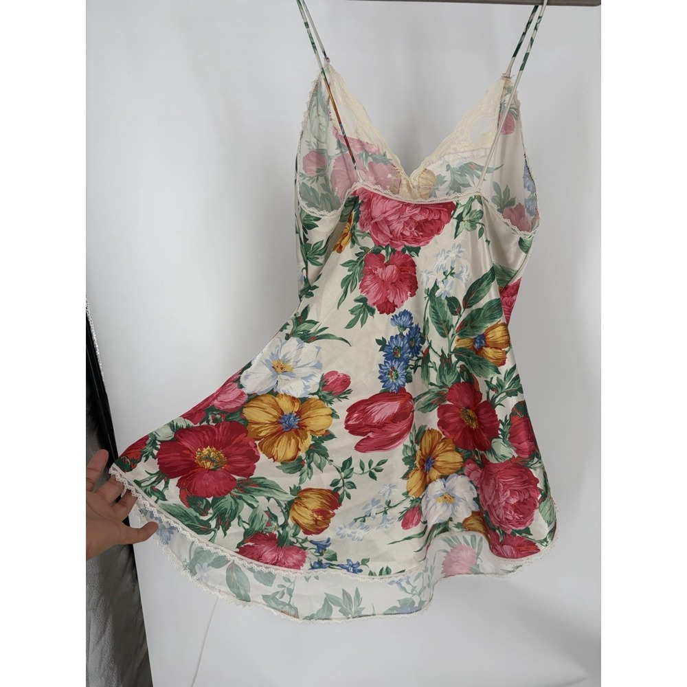 Vtg Deena Floral Satin Lace Trim Chemise Nightgown Slip Dress Womens S USA - Picture 6 of 8